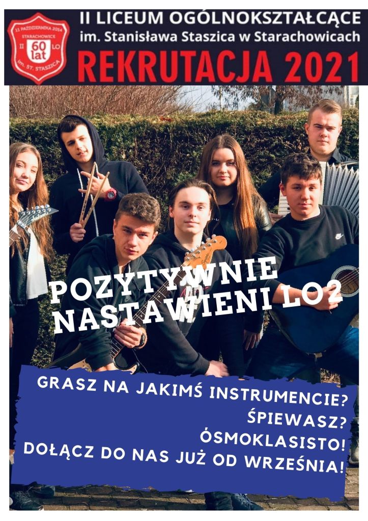 Plakat promocyjny - szkolny zespół muzyczny Pozytywnie Nastawieni LO2